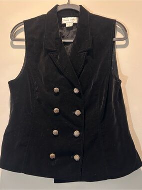 Vintage 90s Casual Corner Black Velvet Double-Breasted Vest